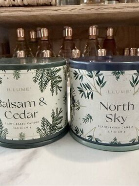 ILLUME Balsam & Cedar and North Sky Green Plant-Based Candles - Set of 2